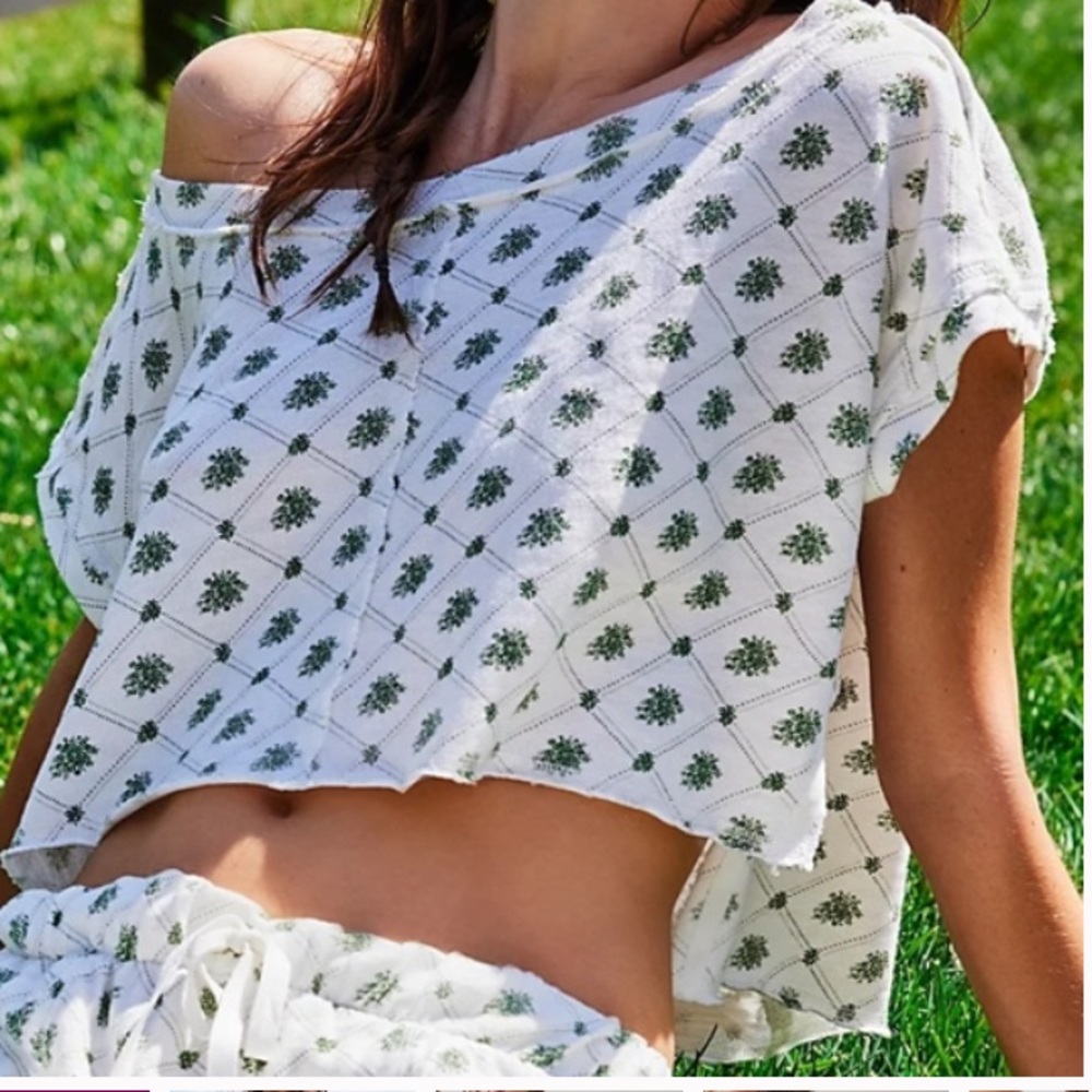 NEW without tags Free People White Combo Organic Cotton Boxy Crop Tee